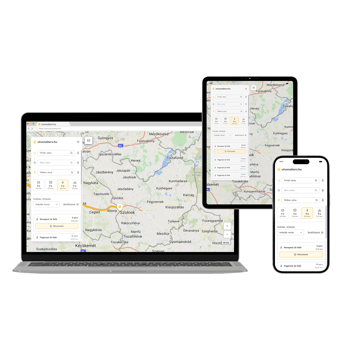 all devices with Utvonalterv.hu screen