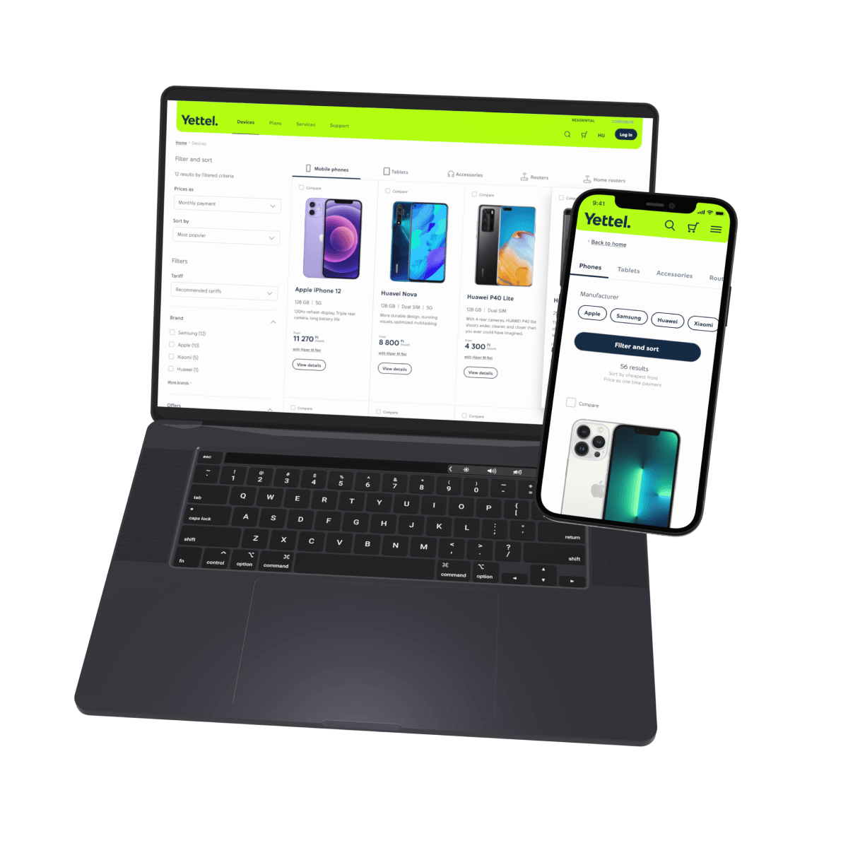 mobile and laptop with Yettel screen 1