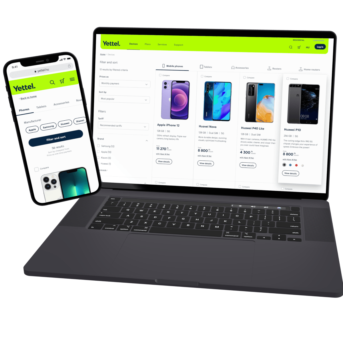 mobile and laptop with Yettel screen 2