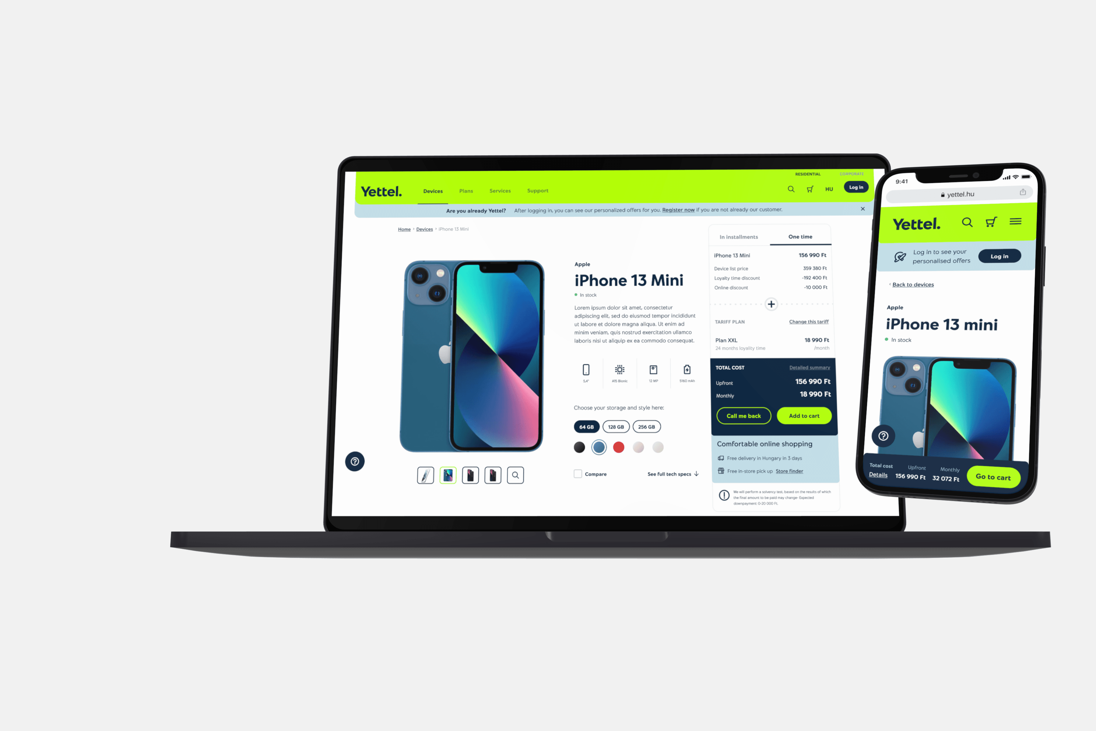 Laptop and mobile with Yettel screen