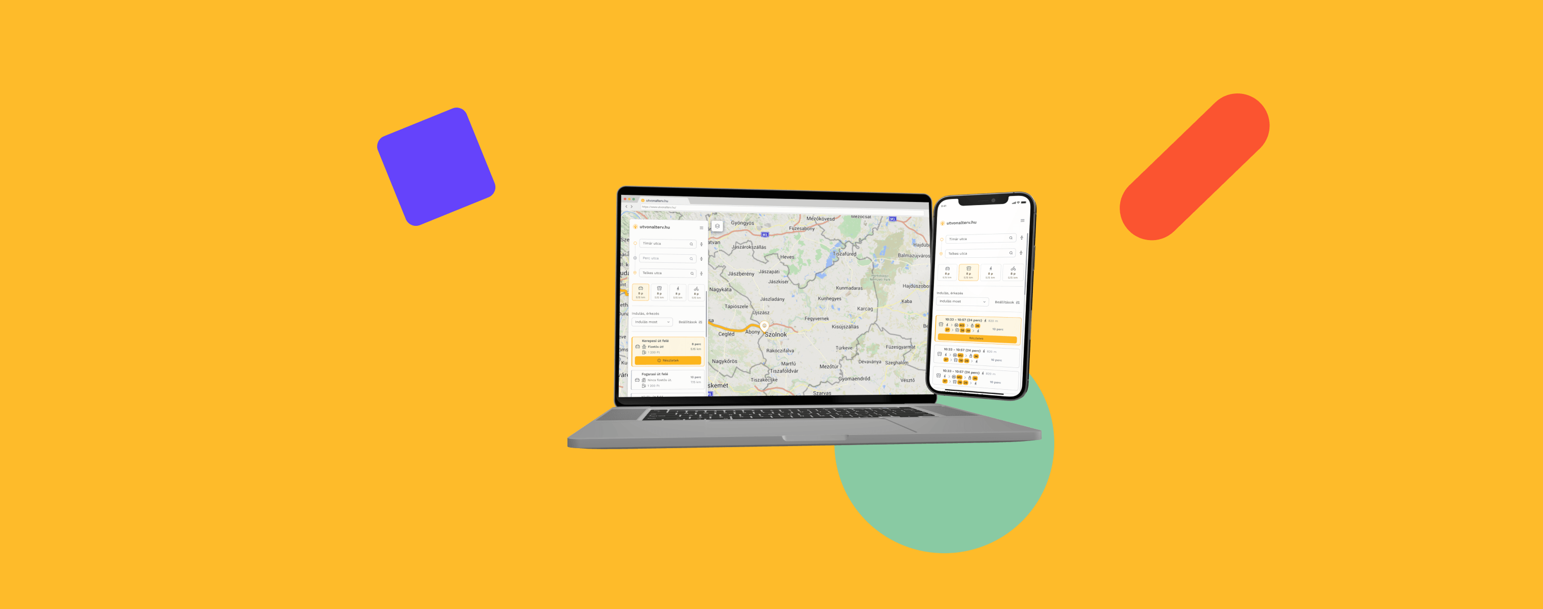Utvonalterv.hu screen on desktop and mobile
