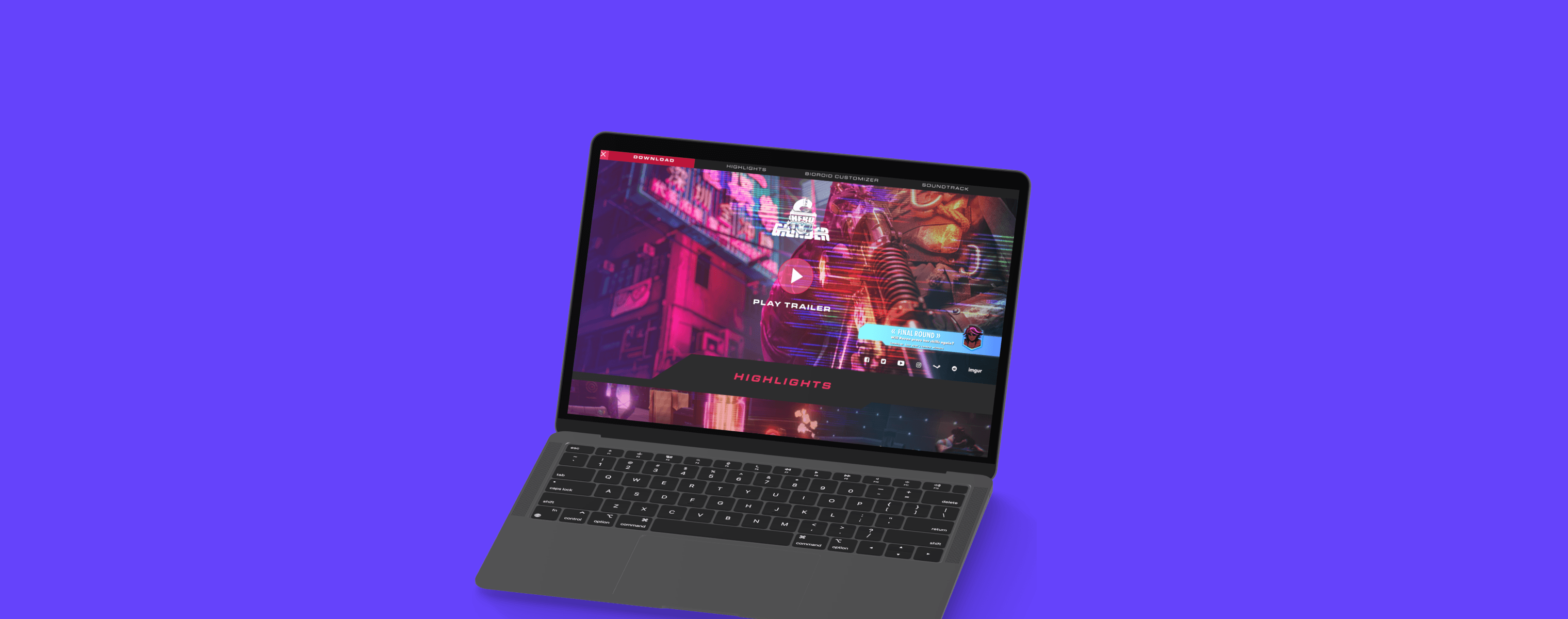 laptop with 4D Herogrinder screen